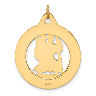 14K Yellow Gold Solid Polished/Satin Round Cut-out St. Christopher Medal Pendant