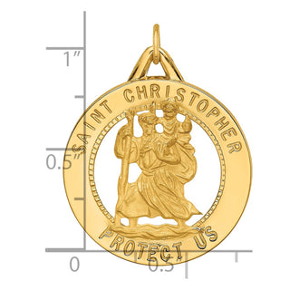 14K Yellow Gold Solid Polished/Satin Round Cut-out St. Christopher Medal Pendant