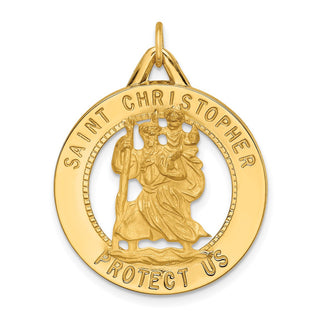 14K Yellow Gold Solid Polished/Satin Round Cut-out St. Christopher Medal Pendant