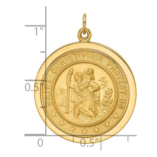 14K Yellow Gold Solid Polished/Satin Medium Round Disc St. Christopher Medal Pendant