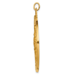 14k Yellow Gold Solid Extra Large Round St. Christopher Medal Pendant - 45 x 37mm, Polished, Satin & Engravable
