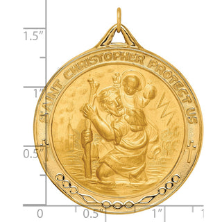 14k Yellow Gold Solid Extra Large Round St. Christopher Medal Pendant - 45 x 37mm, Polished, Satin & Engravable