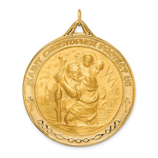 14k Yellow Gold Solid Extra Large Round St. Christopher Medal Pendant - 45 x 37mm, Polished, Satin & Engravable