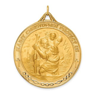 14K Yellow Gold Solid Polished/Satin Extra Large Round St. Christopher Medal Pendant