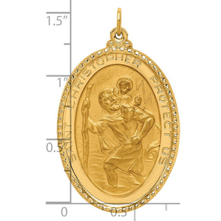 14K Yellow Gold Solid Polished/Satin Beaded Edge St. Christopher Medal Pendant