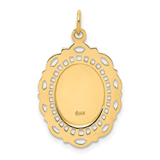 14k Yellow Gold Solid Medium Fancy Pierced Oval St. Christopher Medal Pendant - 28.75 x 17.6mm, Polished & Satin