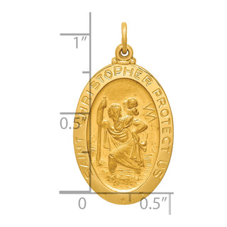 14K Yellow Gold Solid Polished/Satin Medium Oval St. Christopher Medal Pendant XR1802