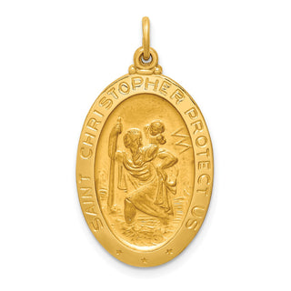 14K Yellow Gold Solid Polished/Satin Medium Oval St. Christopher Medal Pendant XR1802