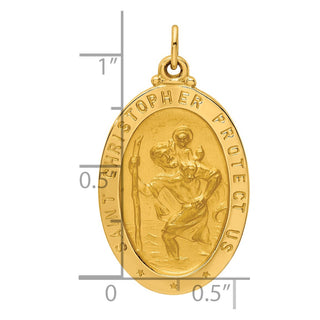 14K Yellow Gold Solid Polished/Satin Medium Oval St. Christopher Medal Pendant XR1803