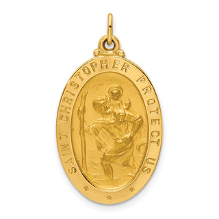 14K Yellow Gold Solid Polished/Satin Medium Oval St. Christopher Medal Pendant XR1803