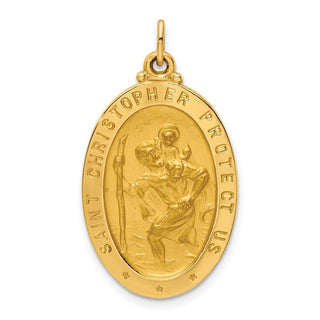14K Yellow Gold Solid Polished/Satin Medium Oval St. Christopher Medal Pendant XR1803