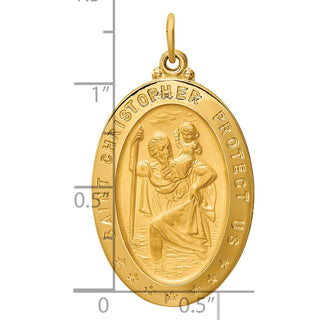 14K Yellow Gold Solid Polished/Satin Large Oval St. Christopher Medal Pendant XR1804
