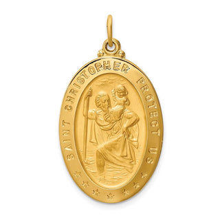 14K Yellow Gold Solid Polished/Satin Large Oval St. Christopher Medal Pendant XR1804