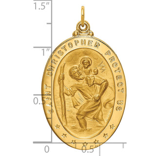 14K Yellow Gold Solid Polished/Satin Large Oval St. Christopher Medal Pendant XR1805
