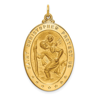 14K Yellow Gold Solid Polished/Satin Large Oval St. Christopher Medal Pendant XR1805