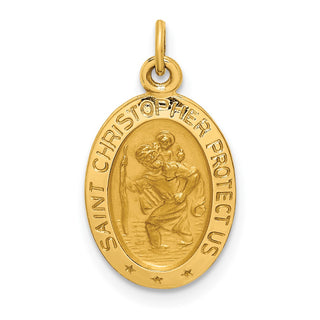 14K Yellow Gold Solid Polished/Satin Extra Small Oval St. Christopher Medal Pendant
