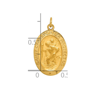 14K Yellow Gold Solid Polished/Satin Small Oval St. Christopher Medal Pendant