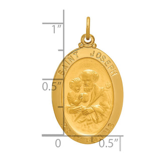 14K Yellow Gold Solid Polished/Satin Oval St. Joseph Medal Pendant