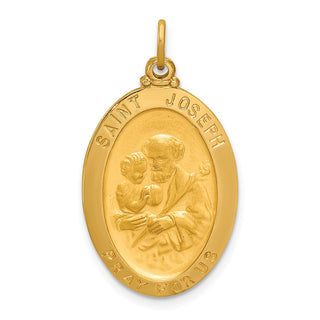 14K Yellow Gold Solid Polished/Satin Oval St. Joseph Medal Pendant
