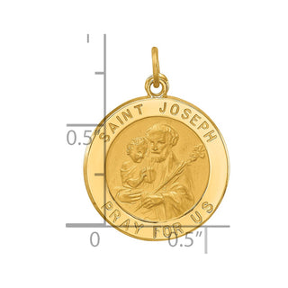 14K Yellow Gold Solid Polished/Satin Small Round St. Joseph Medal Pendant