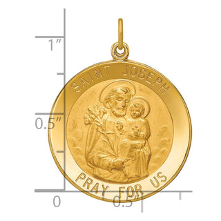 14K Yellow Gold Solid Polished/Satin Large Round St. Joseph Medal Pendant