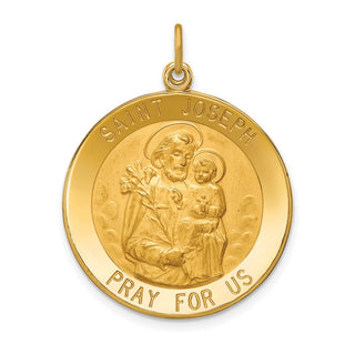 14K Yellow Gold Solid Polished/Satin Large Round St. Joseph Medal Pendant