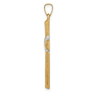 14K Yellow Gold Hollow Polished Rhodium Center X Cross Pendant