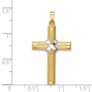 14K Yellow Gold Hollow Polished Rhodium Center X Cross Pendant