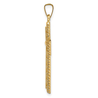 14K Yellow Gold Hollow Polished Rope Edge Latin Cross Pendant