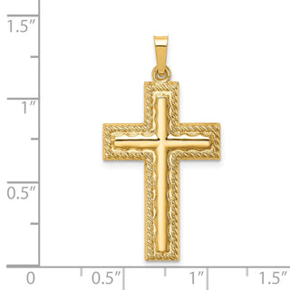 14K Yellow Gold Hollow Polished Rope Edge Latin Cross Pendant