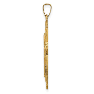 14K Yellow Gold Hollow Polished Fleur de Lis Cross Pendant