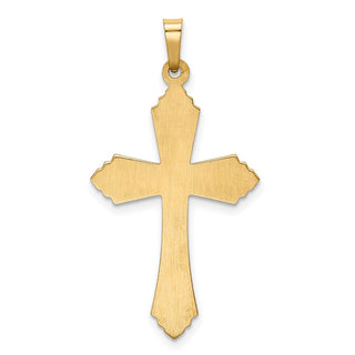 14K Yellow Gold Hollow Polished Fleur de Lis Cross Pendant