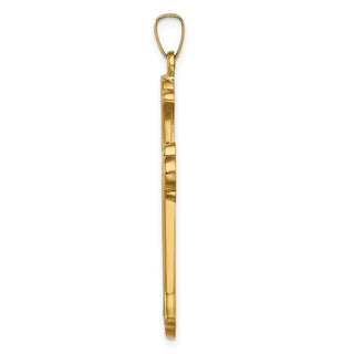 14K Yellow Gold Hollow Polished Woven Fleur de Lis Cross Pendant