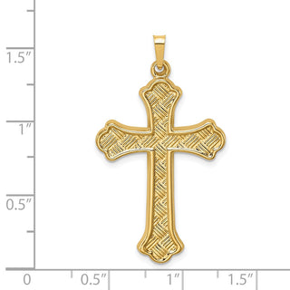14K Yellow Gold Hollow Polished Woven Fleur de Lis Cross Pendant