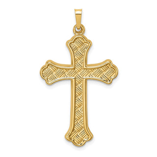 14K Yellow Gold Hollow Polished Woven Fleur de Lis Cross Pendant