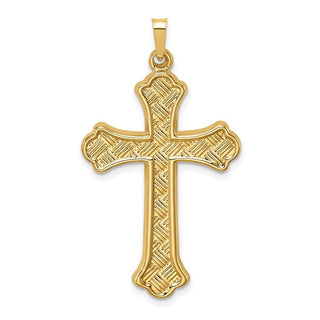 14K Yellow Gold Hollow Polished Woven Fleur de Lis Cross Pendant