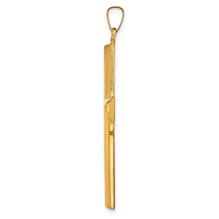14K Yellow Gold Hollow Polished Stripe Design Latin Cross Pendant
