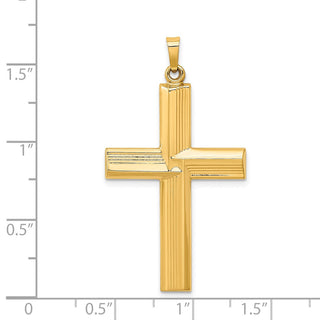 14K Yellow Gold Hollow Polished Stripe Design Latin Cross Pendant