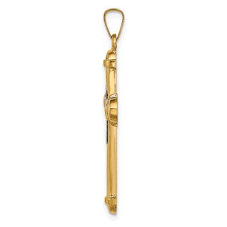 14k Two-tone Gold Hollow Polished Cross w/Center Cross Pendant
