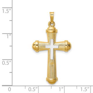 14k Two-tone Gold Hollow Polished Cross w/Center Cross Pendant