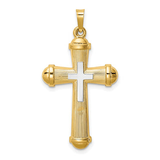 14k Two-tone Gold Hollow Polished Cross w/Center Cross Pendant
