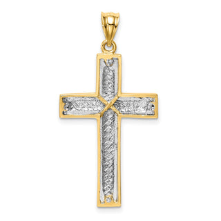14K Two-tone Gold Polished & Diamond-cut Cross Pendant