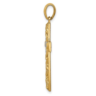 14k Yellow Gold and Rhodium Diamond-Cut Cross Pendant XR1836