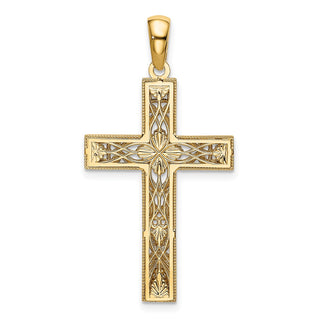 14k Yellow Gold and Rhodium Diamond-Cut Cross Pendant XR1836
