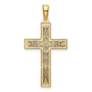 14k Yellow Gold and Rhodium Diamond-Cut Cross Pendant XR1836