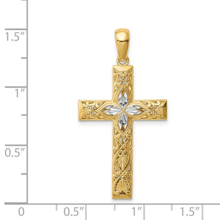 14k Yellow Gold and Rhodium Diamond-Cut Cross Pendant XR1836