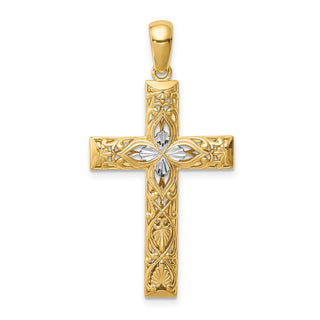 14k Yellow Gold and Rhodium Diamond-Cut Cross Pendant XR1836