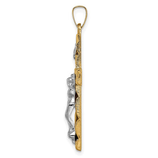 14k Two-tone Gold Hollow Polished Textured Latin Crucifix Pendant XR1850