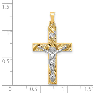 14k Two-tone Gold Hollow Polished Textured Latin Crucifix Pendant XR1850
