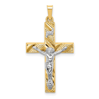14k Two-tone Gold Hollow Polished Textured Latin Crucifix Pendant XR1850